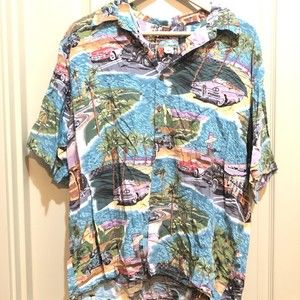 Reyn Spooner Hawaiian Shirt Mens XL Hollywood Corvette Vintage Cars Butt…